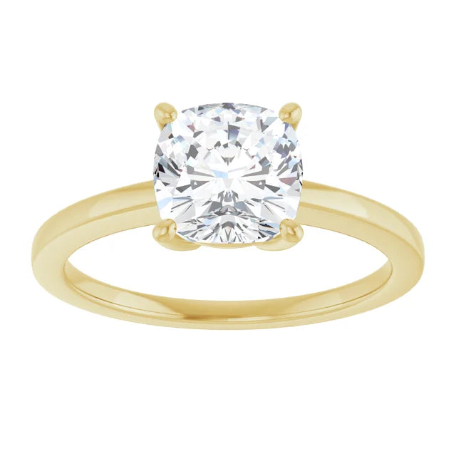 Cushion Yellow Gold Solitaire Style Engagement Ring
