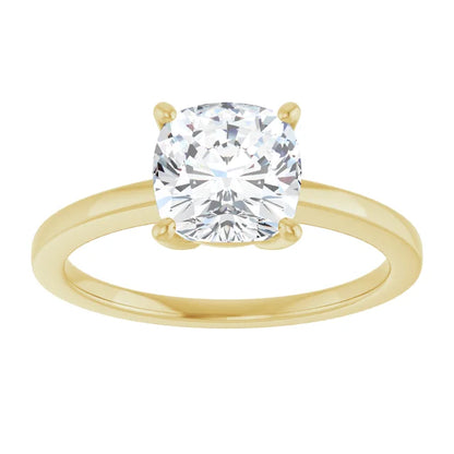 Cushion Yellow Gold Solitaire Style Engagement Ring