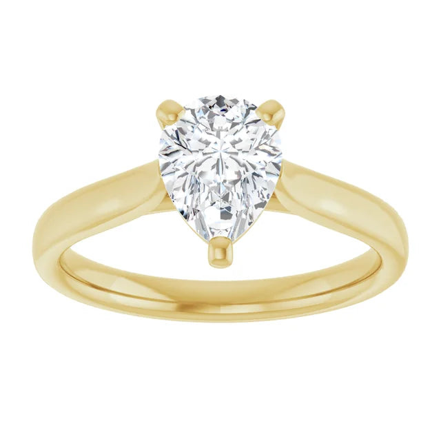 Three Claw Yellow Gold Pear Solitaire Engagement Ring