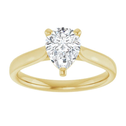 Three Claw Yellow Gold Pear Solitaire Engagement Ring