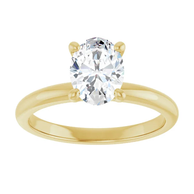 Oval Cut Yellow Gold Low Hidden Halo Solitaire Engagement Ring