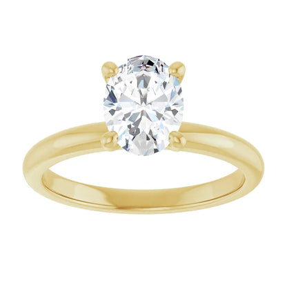 Oval Cut Yellow Gold Low Hidden Halo Solitaire Engagement Ring