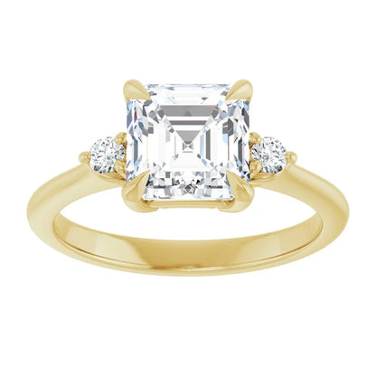 Asscher Yellow Gold Accent Engagement Ring