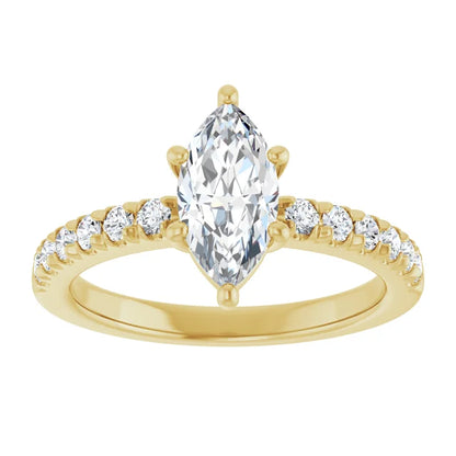 Marquise Six Claw Pave Yellow Gold Engagement Ring 