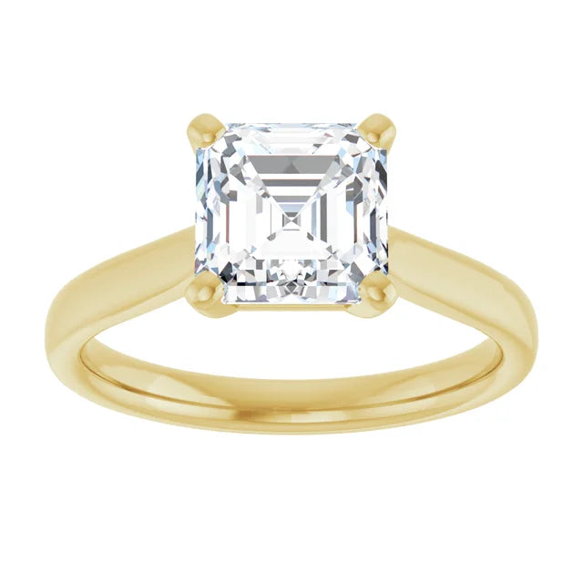 Four Claw Yellow Gold Asscher Solitaire Engagement Ring