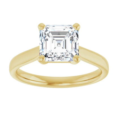 Four Claw Yellow Gold Asscher Solitaire Engagement Ring