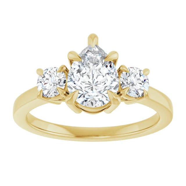 Pear Yellow Gold Tri Stone Lab Diamond Engagement Ring 