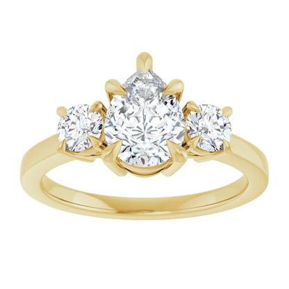 Pear Yellow Gold Tri Stone Lab Diamond Engagement Ring 