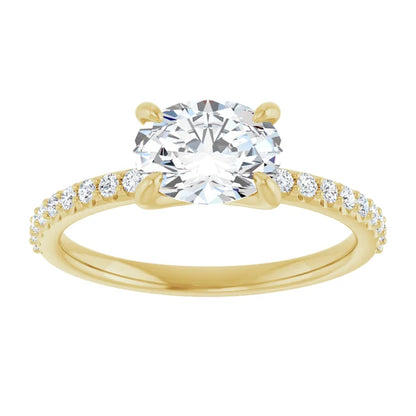 Oval Yellow Gold East West Style Engagement Ring