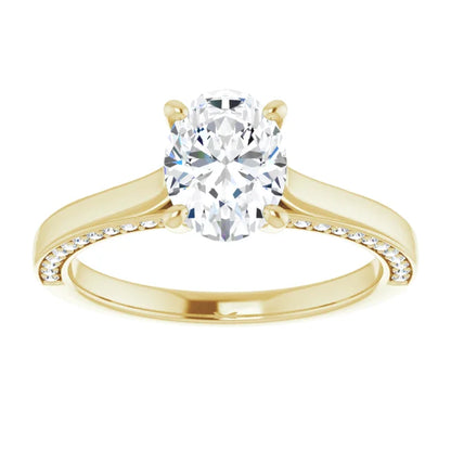 Oval Yellow Gold Solitaire & Hidden Diamond Band Engagement Ring