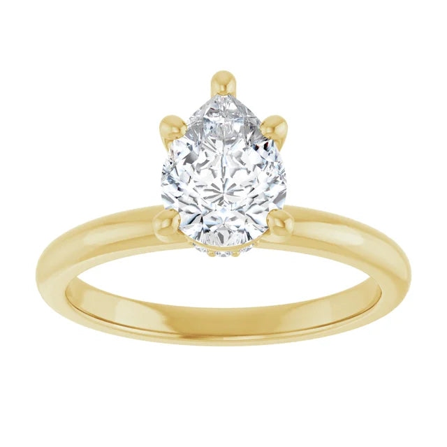 Pear Cut Yellow Gold Low Hidden Halo Solitaire Engagement Ring