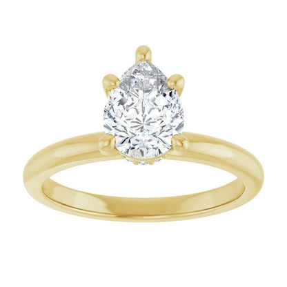Pear Cut Yellow Gold Low Hidden Halo Solitaire Engagement Ring
