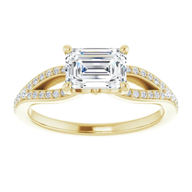 Emerald Yellow Gold East West Style Engagement Ring