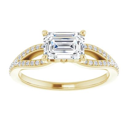 Emerald Yellow Gold East West Style Engagement Ring