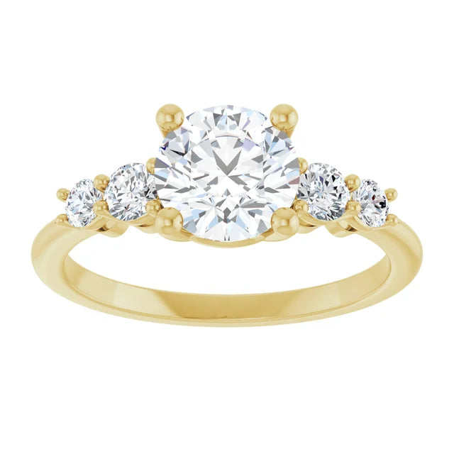 Round Brilliant Yellow Gold Multi Stone Accent Style Engagement Ring