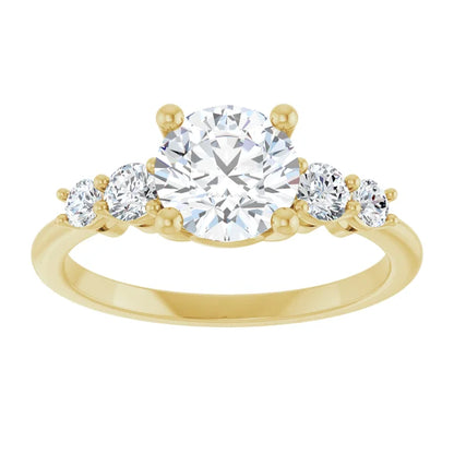 Round Brilliant Yellow Gold Multi Stone Accent Style Engagement Ring