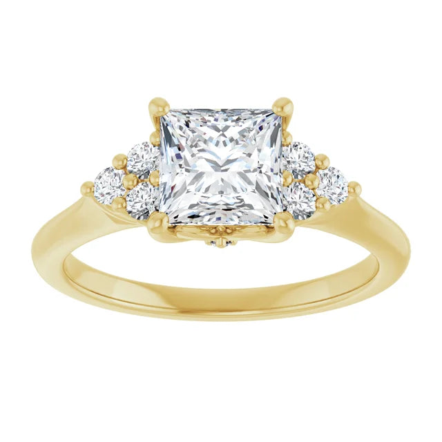 Princess Yellow Gold Antique Inspired Design Engagement Ring