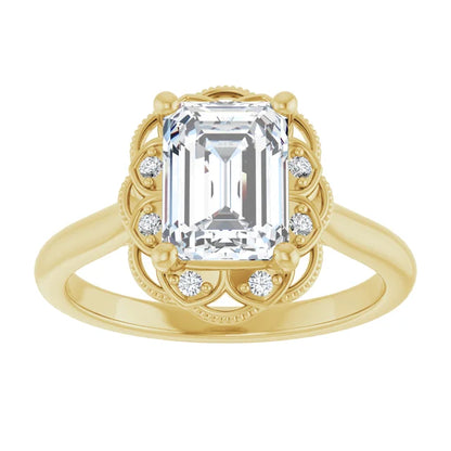 Emerald Yellow Gold Antique Inspired Design Engagement Ring