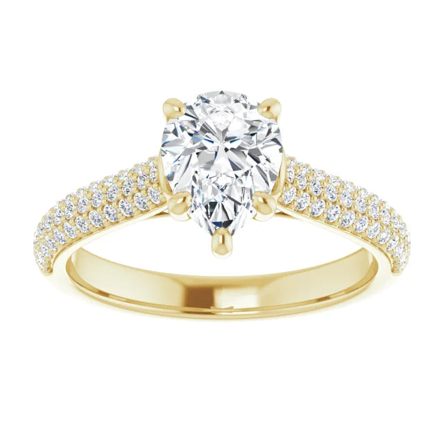 Pear Yellow Gold Pave Lab Diamond Engagement Ring 