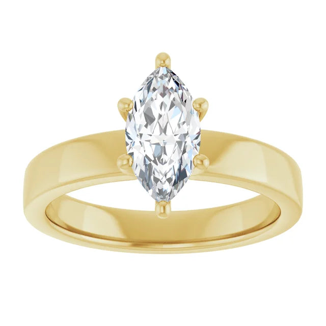 Marquise Yellow Gold Wide Band Solitaire Engagement Ring