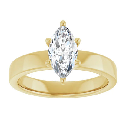 Marquise Yellow Gold Wide Band Solitaire Engagement Ring