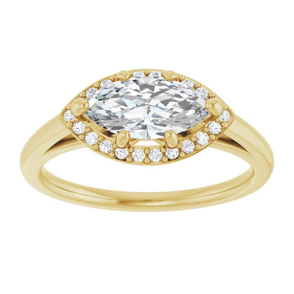 Marquise Yellow Gold East West Halo Style Engagement Ring