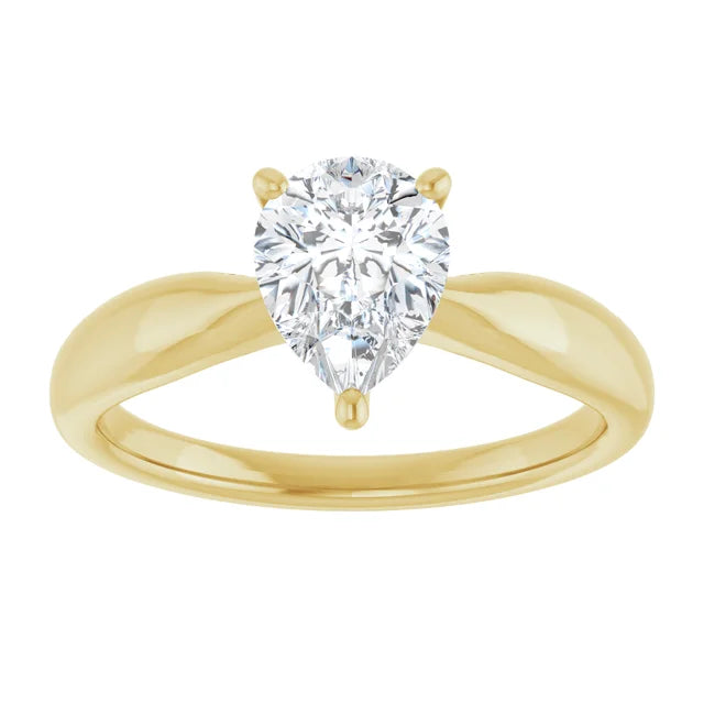 Pear Yellow Gold Knife Edge Solitaire Engagement Ring