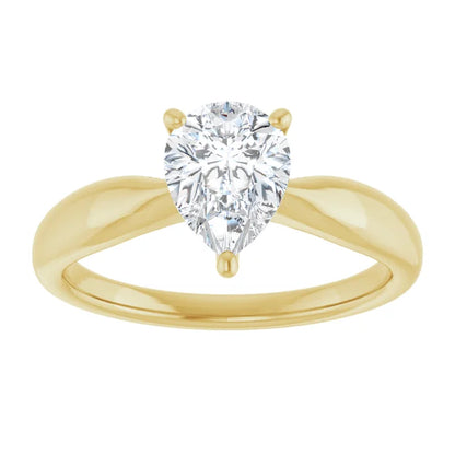 Pear Yellow Gold Knife Edge Solitaire Engagement Ring