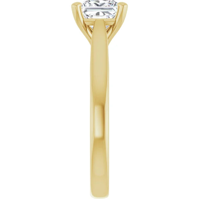 Four Claw Yellow Gold Princess Solitaire Engagement Ring