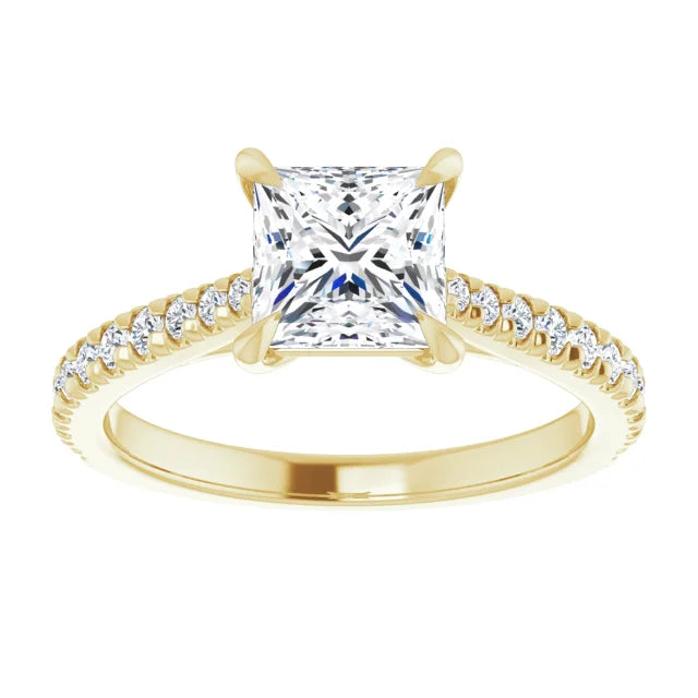 Princess Yellow Gold Claw Set Style Engagement Ring