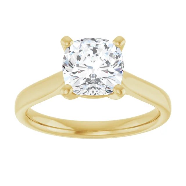 Four Claw Yellow Gold Cushion Solitaire Engagement Ring