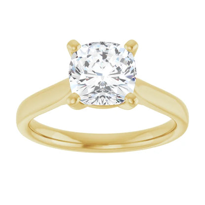 Four Claw Yellow Gold Cushion Solitaire Engagement Ring