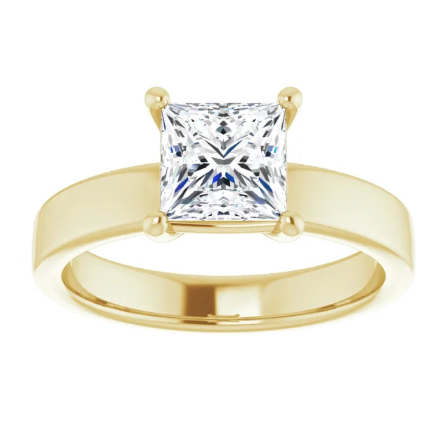 Princess Yellow Gold Wide Band Solitaire Engagement Ring