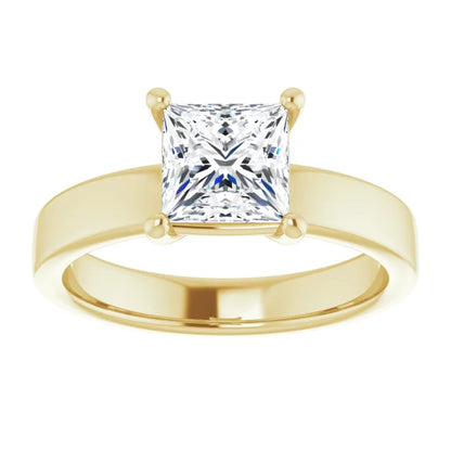 Princess Yellow Gold Wide Band Solitaire Engagement Ring