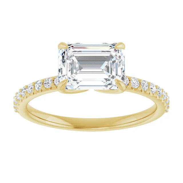 Emerald Yellow Gold East West Style Engagement Ring