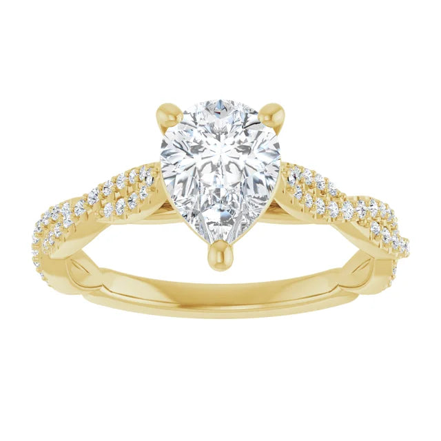 Pear Yellow Gold Twist Style Engagement Ring