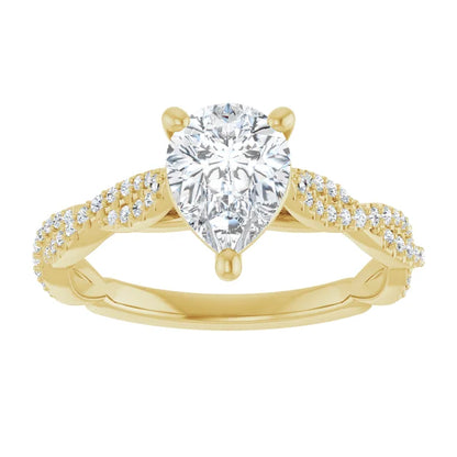 Pear Yellow Gold Twist Style Engagement Ring
