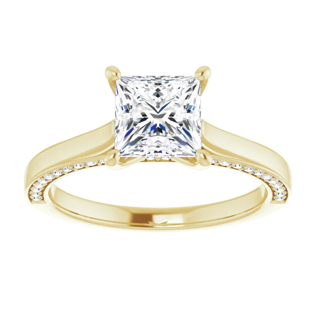 Princess Yellow Gold Solitaire & Hidden Diamond Band Engagement Ring