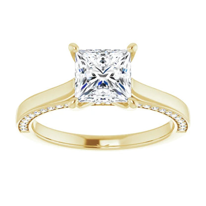 Princess Yellow Gold Solitaire & Hidden Diamond Band Engagement Ring