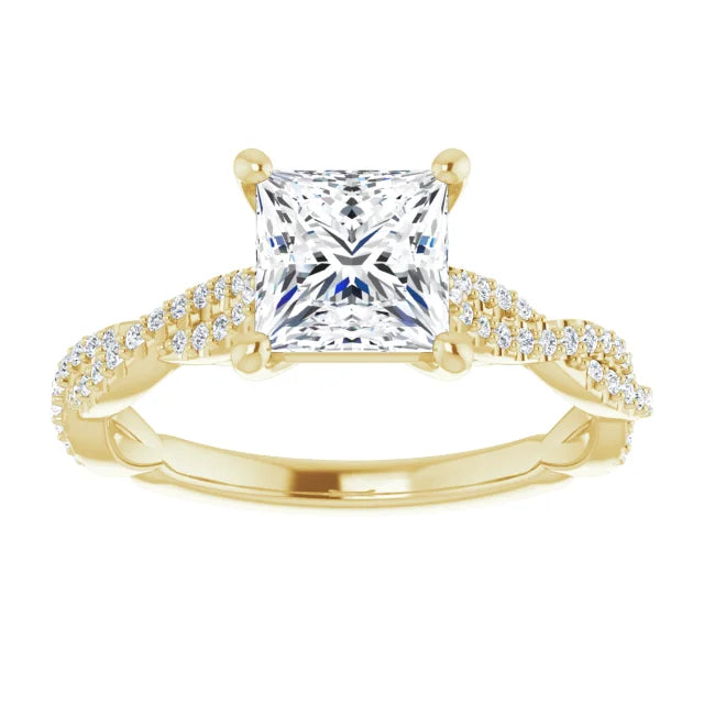 Princess Yellow Gold Twist Style Engagement Ring