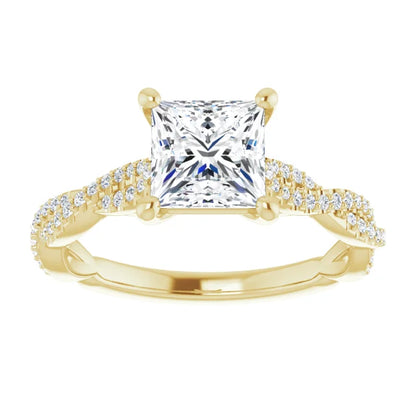 Princess Yellow Gold Twist Style Engagement Ring