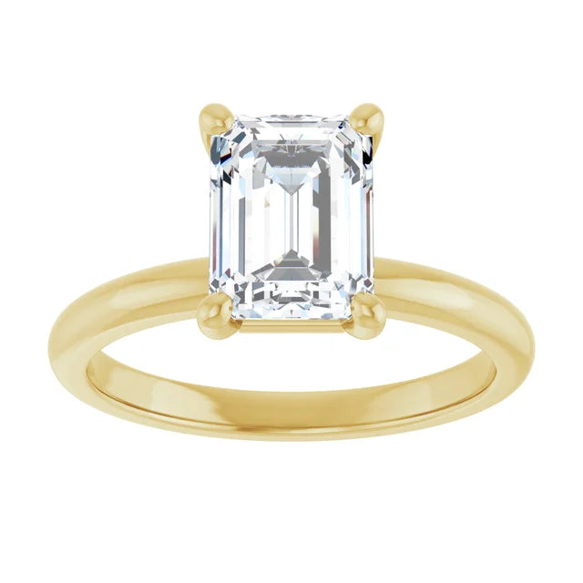 Emerald Cut Yellow Gold Low Hidden Halo Solitaire Engagement Ring