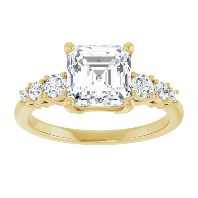 Asscher Yellow Gold Multi Stone Accent Style Engagement Ring