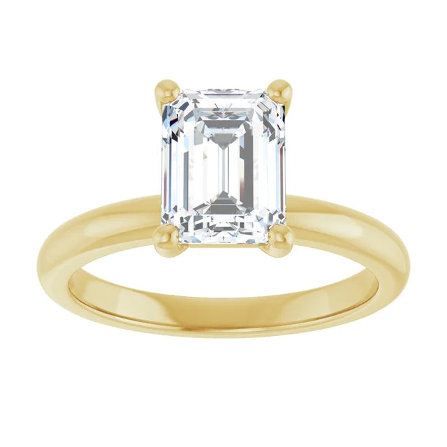 Emerald Cut Yellow Gold Low Hidden Halo Solitaire Engagement Ring