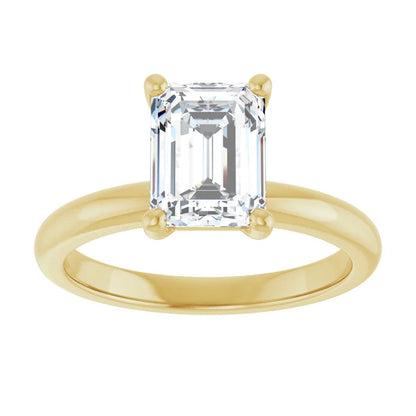 Emerald Cut Yellow Gold Low Hidden Halo Solitaire Engagement Ring