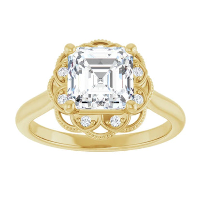 Asscher Yellow Gold Antique Inspired Design Engagement Ring