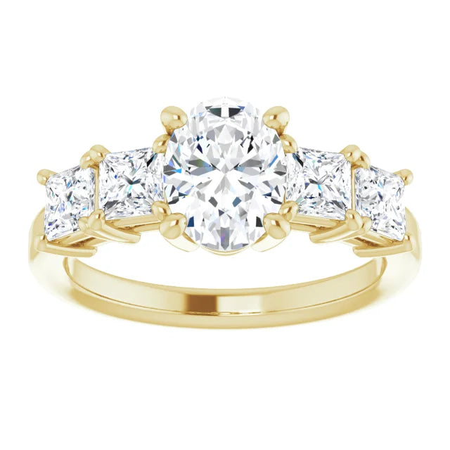 Oval Yellow Gold Multi Stone Accent Style Engagement Ring