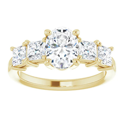 Oval Yellow Gold Multi Stone Accent Style Engagement Ring