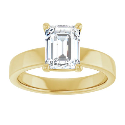 Emerald Yellow Gold Wide Band Solitaire Engagement Ring