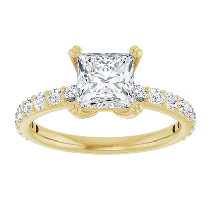 Princess Yellow Gold Claw Set Style Engagement Ring